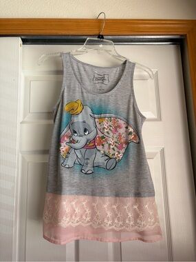 Disney Brand Dumbo Gray Tank Top with Pink Floral Lace Bottom Size Small